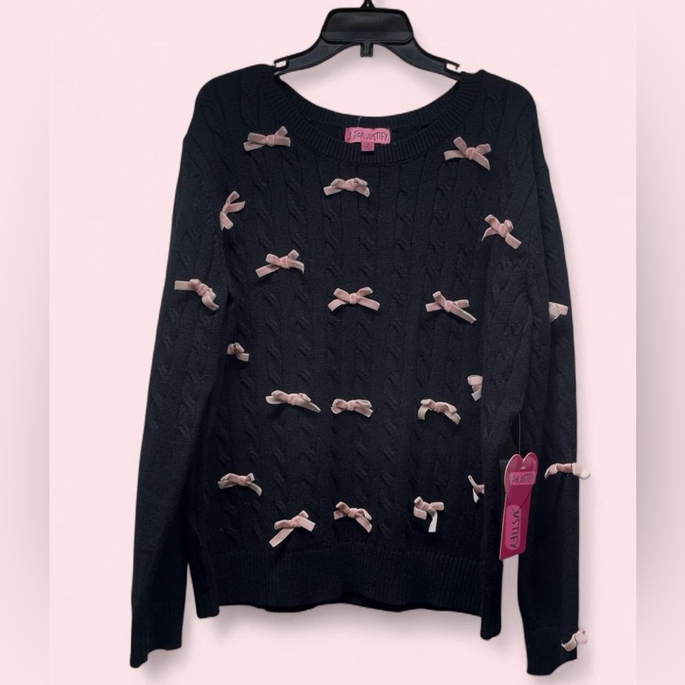 J for Justify Black Sweater with Pink Bows